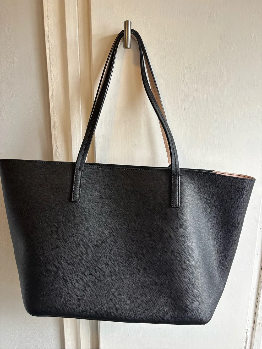 kate spade Black Leather Textured Tote with Gold Logo